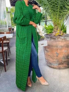 Women Autumn Winter Knit Long Sweater Cardigan Outwear Loose Pocket Maxi Coat - Picture 1 of 28
