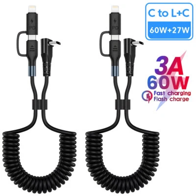 Coiled USB C Charger Cable USB-C to USB-C iPhone Cable 2 in 1 Fast Charging Cord - Image 1 of 4