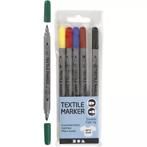 6 x Assorted Colour Double Filt Tip Textile Markers For Fabric Decoration Crafts - Picture 1 of 1