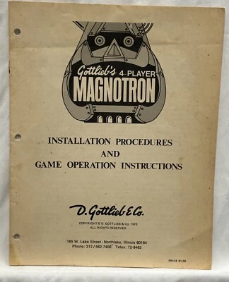 ORIGINAL-GOTTLIEB-MAGNOTRON-INSTALLATION PROCEDURES & OPERATION INSTRUCTIONS - Image 1 of 3