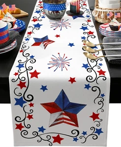 4Th of July Table Runner Patriotic Stars Table Runners Independence Day Firework - Picture 1 of 8