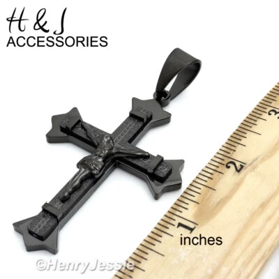 Colgante Cruz Jesús Cadena Eslabón Caja Chapado en Negro 18-40" HOMBRE 5mm*28 Foto 1 de 4