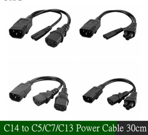 Dual Short Power Cable Y Type Splitter Adapter Cord Single C14 to C5 C7 C13 30cm - Picture 1 of 14