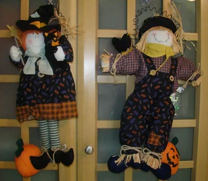Witch & Scarecrow Folk Art Style Door Hangings Halloween Fall Decor 20" Tall - Picture 1 of 7