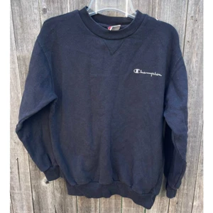 Vintage Champion Spellout Sweatshirt Youth L Embroidered Pullover Black - Picture 1 of 5
