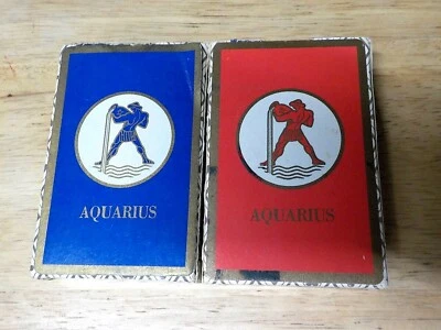 PAIR OF ZODIAC BLUE/RED AQUARIUS PLAYING CARDS  NEW OLD STOCK IN OPEN BOX - Image 1 of 4