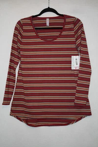 NWT LuLaRoe Sz S Long Sleeve Lynnae Brick Red Striped Shirt Top USA Made - Picture 1 of 4