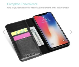 iPhone X Schwarz Echtleder Kartenfach Brieftasche Hülle Brandneu in Box - Bild 1 von 6
