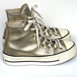 Convers Chuck Taylar Plateau hohe Turnschuhe Leder gold Schlange Damen US 7/UK5 - Bild 1 von 15