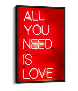 ALL YOU NEED IS LOVE -FLOAT EFFECT CANVAS WALL ART PIC PRINT GRAFFITI- NEON SIGN - Picture 1 of 12