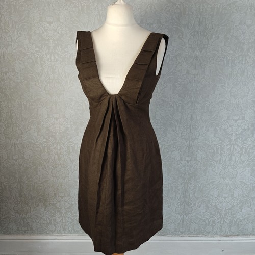 Abito donna Dsquared2 UK 10 EU 40 lino marrone senza maniche donna cambio