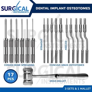 Dental Implant Sinus & Bone Spreading Osteotomes Set W/Mead Mallet German Grade - Picture 1 of 13