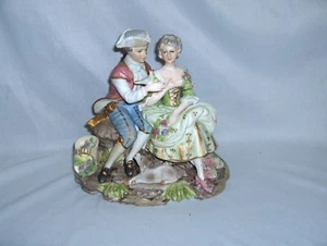 Vintage Keramik 18. Jahrhundert Garten Romantik Figur Mann Frau #2877 signiert SCHÖN - Bild 1 von 7