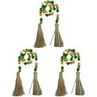  Set of 3 Farmhouse Garlands Wooden Beads St Patrick Day Ornaments Tassel