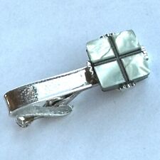 Vintage 60’s Pioneer Brand Mother Of Pearl Tie Clip Clasp Silver Tone MCM MOD