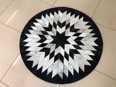 Large New Cowhide Round Carpet Patchwork Leather Area Cowskin Handmade Area Rugs - Image 1 of 4