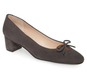 NEW STUART WEITZMAN Gabby Bow Tie Suede Block Heel Pump US 7.5 M Slate Grey $350 - Picture 1 of 12