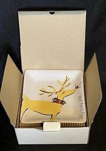 Set 4 pezzi piatti pranzo antipasto quadrati Pottery Barn Rudolph la renna 6,5" nuovi con scatola - Foto 1 di 2