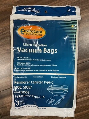 3 Pk KENMORE CANISTER VACUUM CLEANER BAGS TYPE C FOR MODELS 5055, 50557, & 50588 - Image 1 of 4