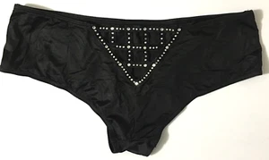 Panty descarado Victoria's Secret negro enjaulado estrás talla M sexy sedoso espalda "V" - Imagen 1 de 14