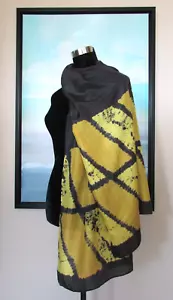 EILEEN FISHER Japanese Yellow & Black Silk Shibori Scarf 70" - Picture 1 of 7