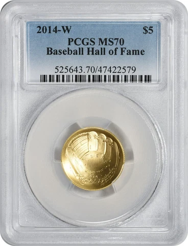 2014-W Baseball Hall of Fame Commemorative $5 Gold MS70 PCGS Cover