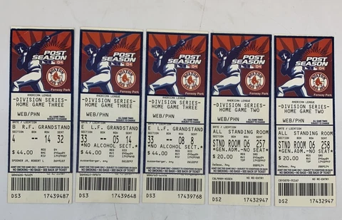 2004 Lot of 5 Red Sox Division Series Ticket Stubs Playoffs Pennant Cover