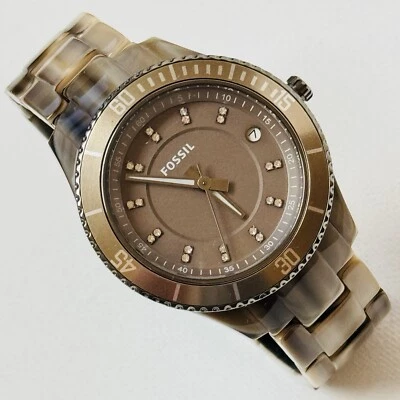 Fossil Stella Women's Faux Alpine Horn Watch Silver Taupe Crystal Dial ES3089 - Image 1 of 4