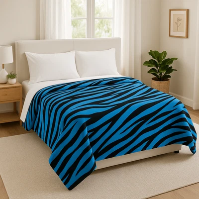 Extremely Soft & Warm Queen Size Plush Blanket, Vibrant Blue Zebra Blanket - Image 1 of 4