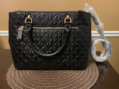 Guess Black Aveta Status Quilted Satchel Bag Handbag NEW - Image 1 of 4