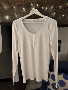 Gap ladies long sleeve fine ribbed cotton scoop neck white Henley T size L Tall - Picture 1 of 3