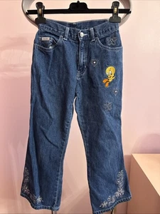 Vintage Warner Bros Studio Tweety Denim Jeans Girls 7 - Picture 1 of 14