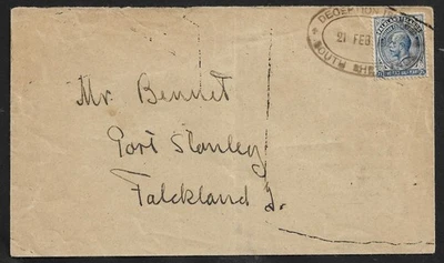 FALKLAND IS SOUTH SHETLAND HANDSTAMP USED ON WHALE SHIP ON COVER 1921 - Image 1 of 2