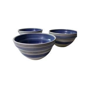 PFALTZGRAFF Rio Blue Striped Swirl 6" Cereal Soup Bowls Set of 3 - Picture 1 of 9