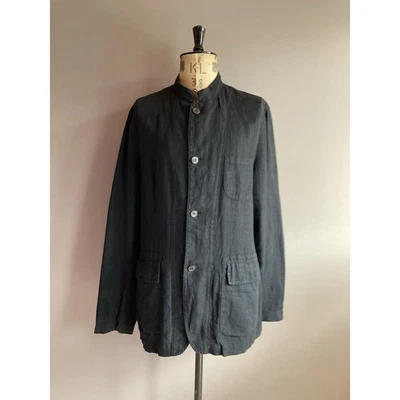Z Zegna Jacket Mens Size 42 Black 100% Linen Chore Utility Safari Mandarin Italy - Image 1 of 4