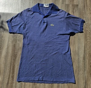 Vintage Izod Collection Lacoste Mens Polo Blue Striped 100% Made In Japan - Picture 1 of 9
