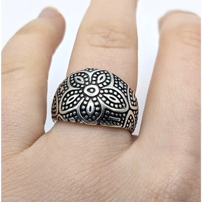 James Avery Signed Sterling Silver 925 Wide Band Beaded Flower Ring Size 7.5 - Image 1 of 4