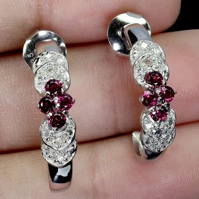 Pendientes de plata de ley 925 redondos rodolita granate 2 mm joyas de piedras preciosas naturales Foto 1 de 4