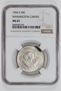 1954-S WASHINGTON CARVER COMMEMORATIVE HALF DOLLAR NGC MS65 - Picture 1 of 2