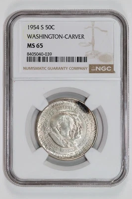 1954-S WASHINGTON CARVER COMMEMORATIVE HALF DOLLAR NGC MS65 - Image 1 of 2