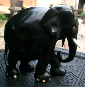 ANTIQUE  CEYLON EBONY  HAND CARVED WOODEN ELEPHANT - Picture 1 of 4