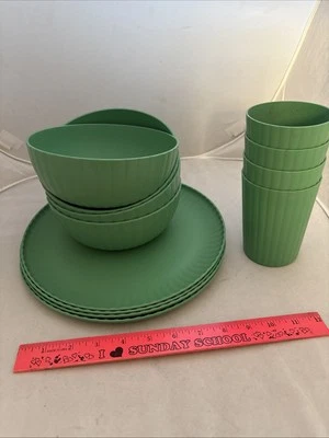 Mainstays Ribbed Tumblers, Plates, and Bowl Set Of 12 Green - Image 1 of 4
