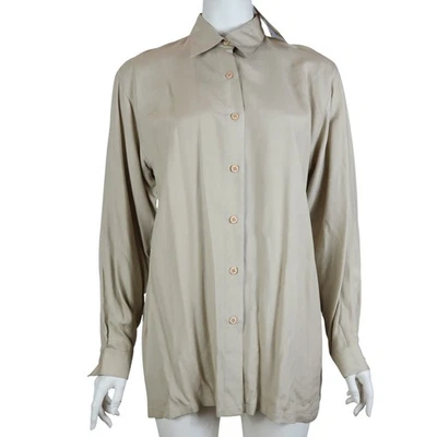 Vintage J.C.E. 100% Silk Button Up Blouse Long Sleeve Beige 80s Women's Large - Image 1 of 4