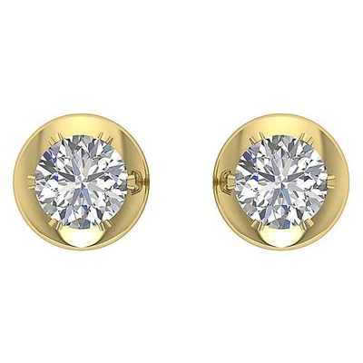 I1 G 0.30Ct Round Cut Diamond Solitaire Studs Earrings Natural 14K Yellow Gold - Image 1 of 4