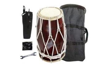 Wooden Musical Dholak Instrument Drum With Kit Carry Bag - Picture 1 of 4