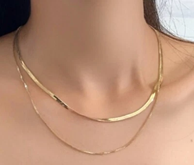 Moda Acero Inoxidable Oro Espiga Doble Cadena Gargantilla Collar 15-17" Foto 1 de 4