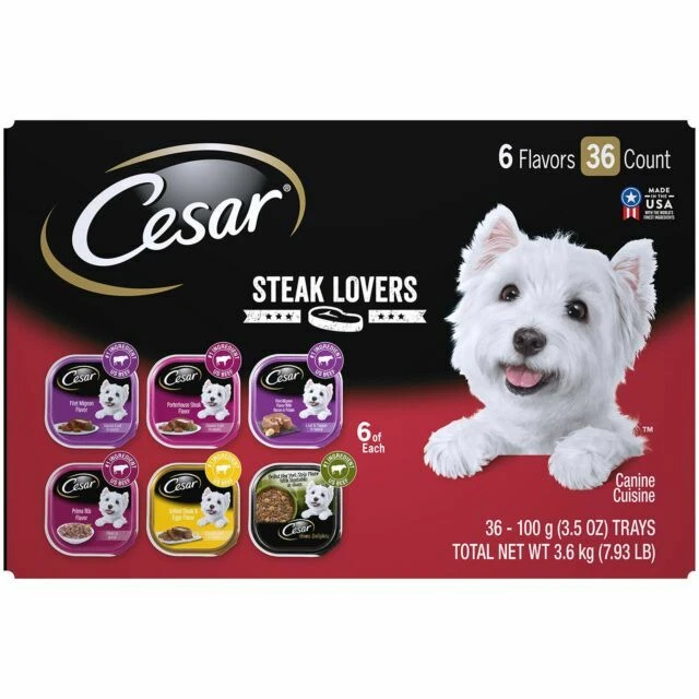 Cesar 10165439 Adult Wet Dog Food Steak Lover's Variety Pack of 36