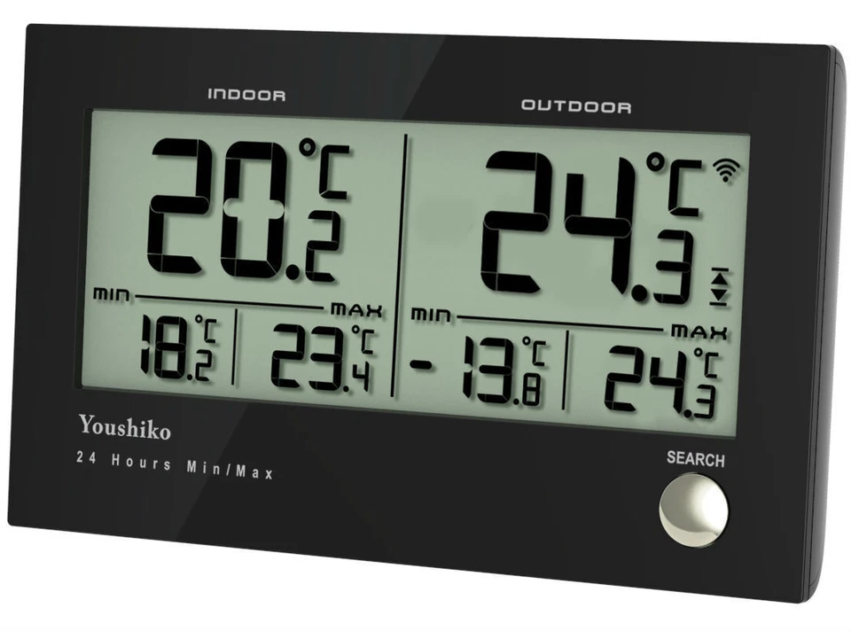 Youshiko Digital Wireless Indoor Outdoor Weather Thermometer - Black