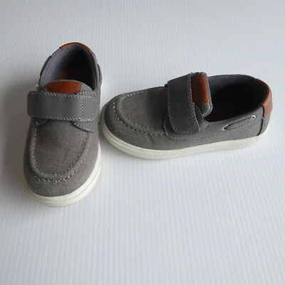 Jumping Beans Boys Boat Shoes Hook and Loop Loafers Gray Brown Size 10 Canvas - Image 1 of 4