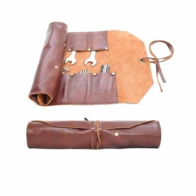 12 Pocket Leather Tool Roll – Mechanics Organizer Bag for Wrenches & Tool - Image 1 of 4